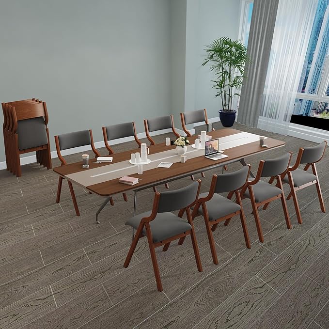 Folding Dining Chairs Set of 2, Upholstered Kitchen Chair with Padded Seat & Backrest, Modern Side-Chair with Wood Legs,No Assembly Needed,Dark Grey+Cherry