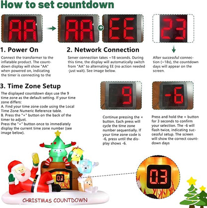 Alupssuc 8 FT Christmas Inflatable Outdoor Decorations with LED Christmas Countdown Clock, Santa,Tree,Fireplace and Gift Boxes, Lighted Blow Up Lawn Yard Clearance for Indoor Xmas Holiday Party Decor