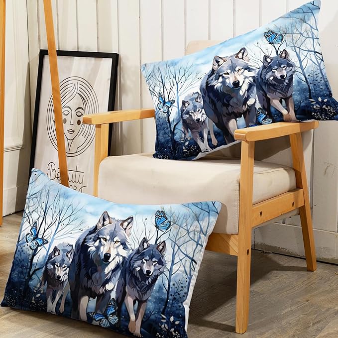 AILONEN Wolf Fitted Sheet Set Twin XL Size for Boys Girls Animal Wolf Wildlife Bed Sheet Set,Tie Dye Wolf Fitted Sheet with 2 Pillowcases,3 Pieces Safari Wolves Print Bed Sheet Set