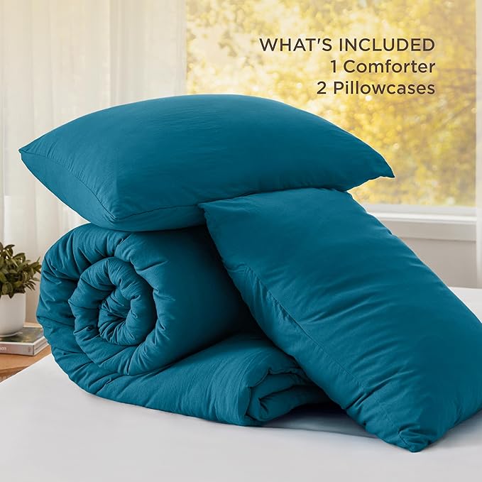 Bedsure Queen Size Comforter Set, Teal Soft Prewashed Bedding for All Seasons, 3 Pieces GentleSoft™ Warm Down Alternative Bed Set, 1 Lightweight Comforter (90"x90") and 2 Pillowcases (20"x26")