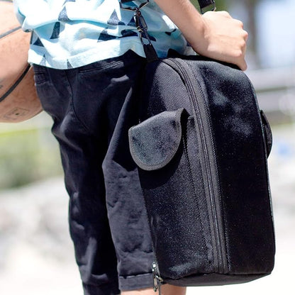 CaddyO Dual Travel Tote with 2 Wine Chillers, adjustable shoulder strap, 6 storage pockets, Sommelier Bottle Opener, 3 layers insulation. Zips apart - becomes two individual totes.