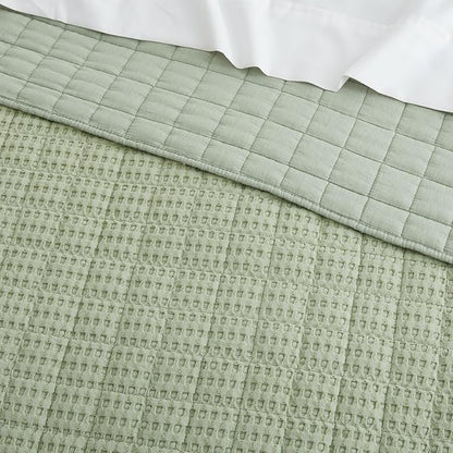 Levtex Home Mills Waffle Queen Bedspread Set (104x106in) with 2 Pillow Shams (26x20in) - Desert Sage - 100% Cotton Queen Size Bedspread Set - Lightweight, Soft, Pre-Washed