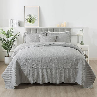 HoneiLife Oversized King Bedspreads - California King Quilt 128x120, 4-Piece Cal King Quilt Sets,Rustic Bedding Sets King Size,Extra Large Coverlets Lightweight Bed Cover for All Season Use-Grey