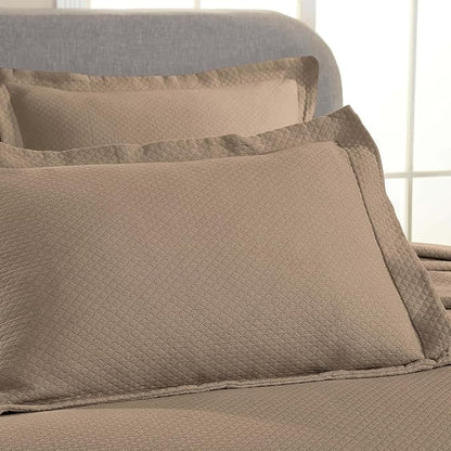 Superior Solitaire Cotton 3 Piece Bedspread Set, Home Bed Decor, Decorative Textured Bed Spread, 2 Pillow Shams, Airy Blanket, Matelasse Coverlet Bedding, All-Season Accent Blanket, Queen, Taupe