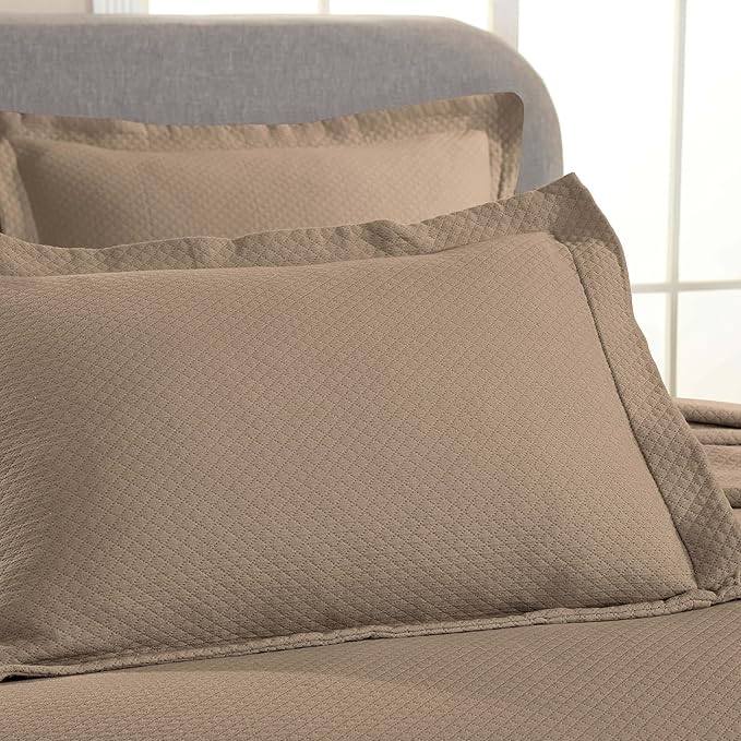 Superior Solitaire Cotton 3 Piece Bedspread Set, Home Bed Decor, Decorative Textured Bed Spread, 2 Pillow Shams, Airy Blanket, Matelasse Coverlet Bedding, All-Season Accent Blanket, Full, Taupe