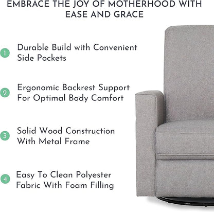 Evolur Raleigh Upholstered Plush Seating Glider Swivel, Rocker, Recliner, Glider for Nursery in Light Grey, Greenguard Gold Certified, Modern Nursery Recliner, Environmentally Conscious Glider