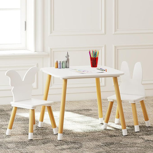 UTEX Kids Table with 2 Chairs Set, Kids Table and Chair Set,3 Piece Kiddy Table and Chair Set, Toddler Table and Chairs, White