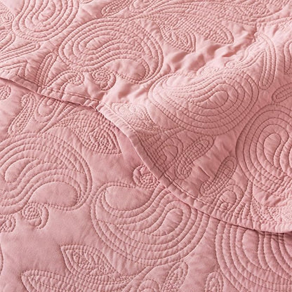 HoneiLife Quilt Sets King Size - 3 Pieces Microfiber Quilt Set Lightweight Bedspreads Reversible Coverlets Rustic Bed Cover King Quilt Bedding Set All Season Quilts-Pink