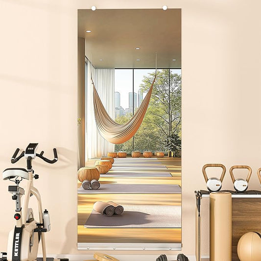 Hasipu Home Gym Mirror, 63"x28" Each, 1-Pack Frameless Wall Mounted Mirrors with Glass Clamps & Aluminum Rail, Large Body Mirror for Home Gym, Yoga Studio, Bedroom, Silver Tempered Glass