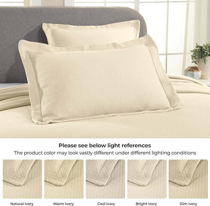 Superior Solitaire Cotton 2 Piece Bedspread Set, Home Bed Decor, Decorative Textured Bed Spread, 1 Pillow Sham, Airy Blanket, Matelasse Coverlet Bedding, All-Season Accent Blanket, Twin, Ivory