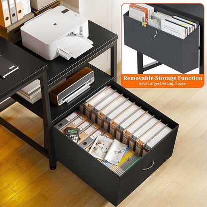 EnHomee 57" Computer Desk with Drawers and Printer Space,Office Desk with Power Outlets,Home Office Desks with File Drawers Cabinet,Study Writing and Gaming Desk with Shelves Monitor Stand,Black