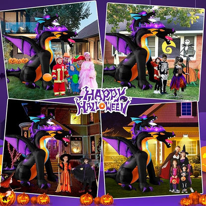 MICOCAH Halloween Inflatables 7 FT Tall Giant 2 Headed Dragon Outdoor Decorations, Built-in Flashing LEDs Scary Blow Up Yard Decoration Outside for Lawn Entrance Indoor Party Garden Inflated Décor
