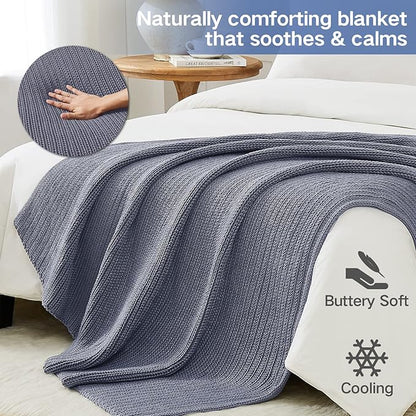 Knitted Weighted Blanket(Light Grey 50"x60" 7lbs),Home Décor Cooling Throw Blanket for Hot Sleepers,Hand Made Chunky Knit Heavy Blanket Use on Twin Size Bed