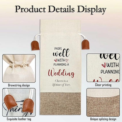 Wedding Wine Bag, Engagement Gifts for Couples, Cotton Linen Wine Gift Bag With Drawstring, Mr and Mrs Marriage Wedding Gifts, Bridal Shower Gift for Women Besties Friends, Bachelorette Party-24