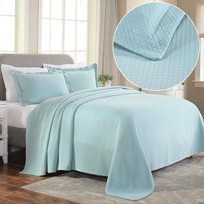 Superior Solitaire Cotton 2 Piece Bedspread Set, Home Bed Decor, Decorative Textured Bed Spread, 1 Pillow Sham, Airy Blanket, Matelasse Coverlet Bedding, All-Season Accent Blanket, Twin, Aqua