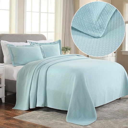 Superior Solitaire Cotton 2 Piece Bedspread Set, Home Bed Decor, Decorative Textured Bed Spread, 1 Pillow Sham, Airy Blanket, Matelasse Coverlet Bedding, All-Season Accent Blanket, Twin, Aqua