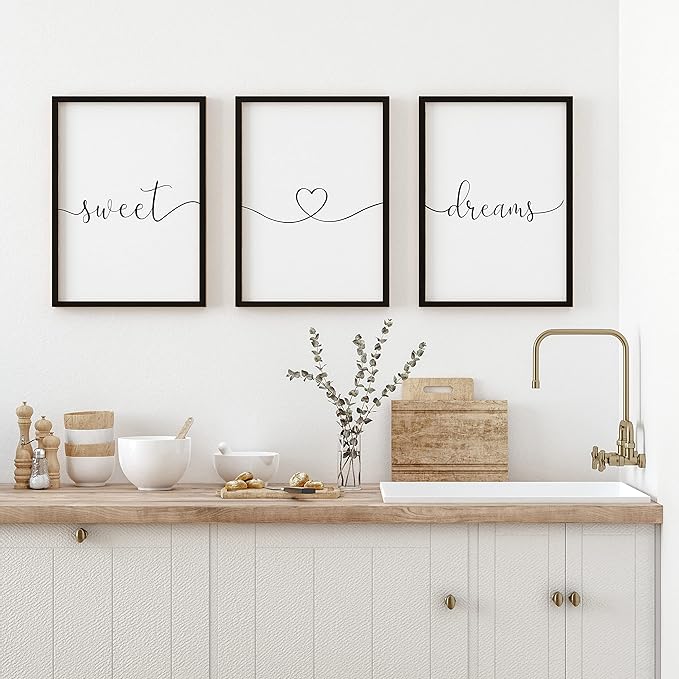 Set of 3 Framed Farmhouse Sweet Dreams Sign 11x14” Above Bed Wall Decor for Bedroom Decor Wall Art Wood Signs (11"x14", Black)