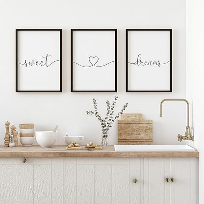 Set of 3 Framed Farmhouse Sweet Dreams Sign 11x14” Above Bed Wall Decor for Bedroom Decor Wall Art Wood Signs (11"x14", Black)
