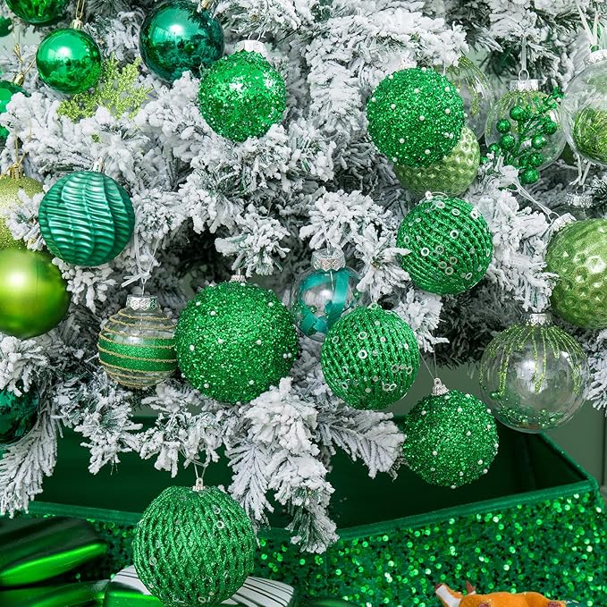 6pcs 3.94" Christmas Ball Ornaments Glitter Shatterproof Christmas Tree Ornaments Sequin Xmas Hanging Balls Decorations for Wedding Party Holiday(Green, 6pc-10cm)