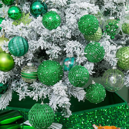 6pcs 3.94" Christmas Ball Ornaments Glitter Shatterproof Christmas Tree Ornaments Sequin Xmas Hanging Balls Decorations for Wedding Party Holiday(Green, 6pc-10cm)