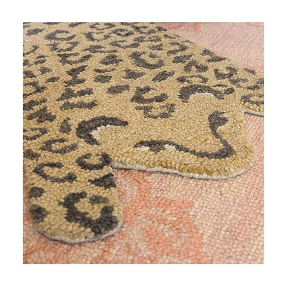 Crane Baby Safari Nursery and Toddler Room Décor, Wool Floor Rug for Boys and Girls, Leopard Shape, 23" x 36"