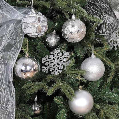 87ct Christmas Ball Ornaments Set Shatterproof Seasonal Hanging Decorations with Reusable Hand-held Gift Package for Xmas Tree Holiday Party and Home Decor, Silver