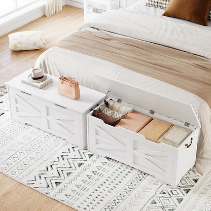 IDEALHOUSE 39.4" Toy Chest, Large Storage Chest with Safety Hinge, Kids Wooden Toy Box with Lid, Supports 350 lbs, Storage Bench Trunk for Entryway, Living Room, Bedroom, White