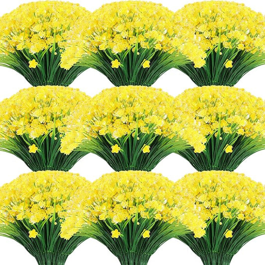 Hoteam 60 Bundles Fall Outdoor Artificial Flowers Plants Uv Resistant Outside Faux Flowers Plastic Fake Plants Outdoor Summer Four Seasons Decoration Shrubs Garden Porch, Yellow