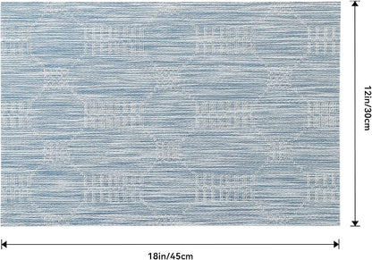 Leetaltree Jacquard Blue Placemats Set of 8 - Heat Resistant Non-Slip Place mats for Dining Table, Washable Durable PVC Vinyl Woven Table Mats(Jacquard Blue, 8)