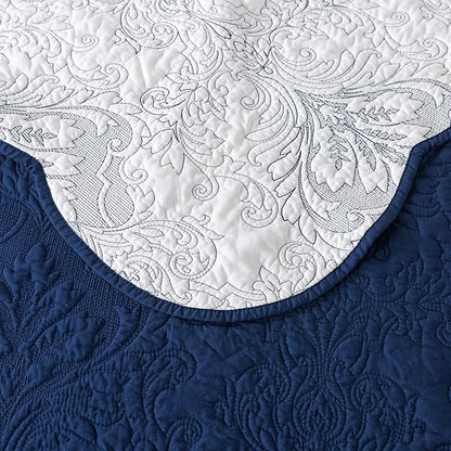 HoneiLife Quilt Sets King Size - Microfiber Bedspreads for King Bed, 3-Piece Lightweight Coverlets, Retro Bed Cover King Quilt Bedding Set All Season Quilts-Navy