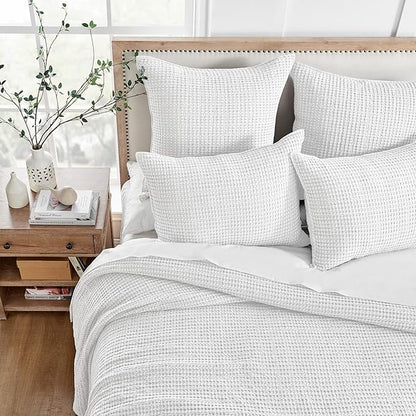 Levtex Home - Mills Waffle - Twin Quilt Set - Bright White Cotton Waffle - Quilt Size (68 x 86in.), Sham Size (26 x 20in.)