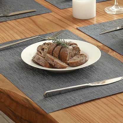 Leetaltree Denim Blue Placemats Set of 6 - Heat Resistant Non-Slip Place mats for Dining Table, Washable Durable PVC Vinyl Woven Table Mats（Denim Blue, 6）