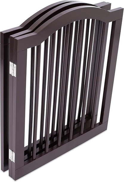 INTERNET'S BEST Arched Top Dog Gate | 3 Panel, 24" H Wooden Pet Barrier for Dogs or Cats | Freestanding Folding Room Divider for Doorways, Hallways, Stairs, and Porch | Portable, Extra Wide | Espresso