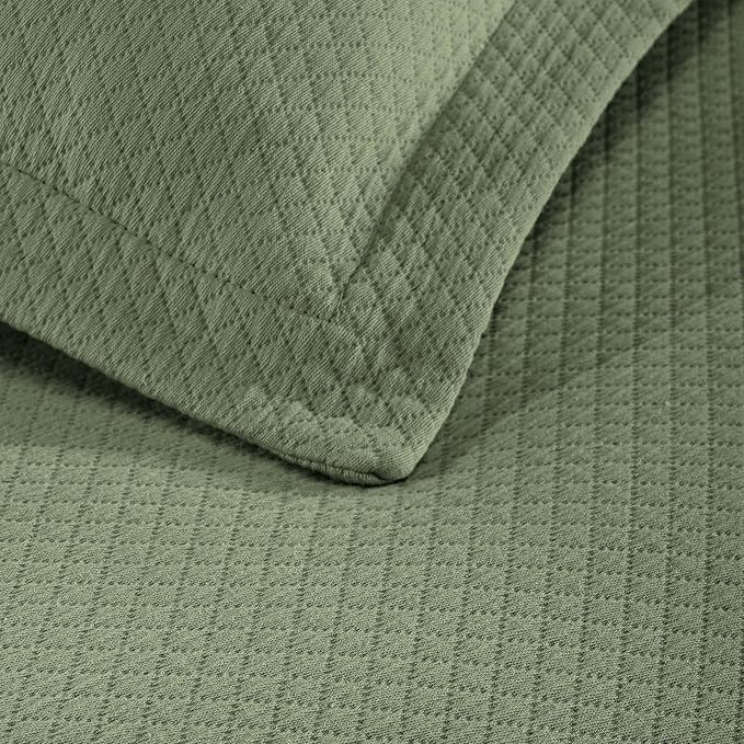 Superior Solitaire Cotton 3 Piece Bedspread Set, Home Bed Decor, Decorative Textured Bed Spread, 2 Pillow Shams, Airy Blanket, Matelasse Coverlet Bedding, All-Season Accent Blanket, Full, Sage