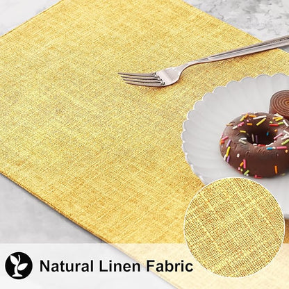 homing Mustard Yellow Cloth Placemats Set of 6 – Cotton Linen Blend Washable Farmhouse Dining Table Mats for Fall & Thanksgiving, Easy to Clean, 13 x 19 Inch