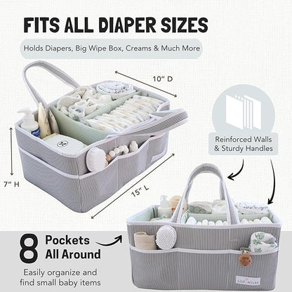 Lily Miles Baby Diaper Caddy - Large Organizer Tote Bag for Baby essentials Boy or Girl - Baby Shower Basket - Nursery Must Haves - Registry Favorites - Newborn Caddie Car Travel
