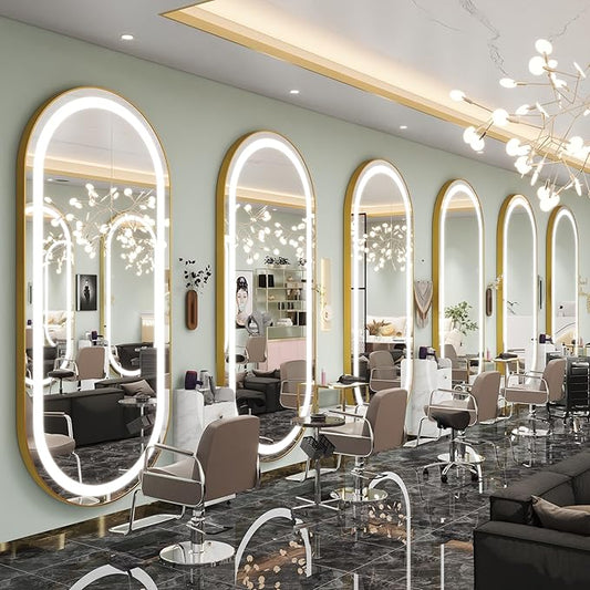 FENNIO Full Length Mirror with Lights, 80" x 36" LED Full Body Mirror, Oval Wall Mounted Hanging Mirror with Lights for Bedroom, Salon, 3 Color Lighting, Tempered Glass