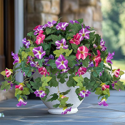 Artificial Flowers for Outdoors, 2PCS Realistic Fake Petunias UV Resistant No Fade Spring Floral, Faux Silk Flowers for Outdoor Planters Garden Yard Patio Porch Home Decor, Red Lotus