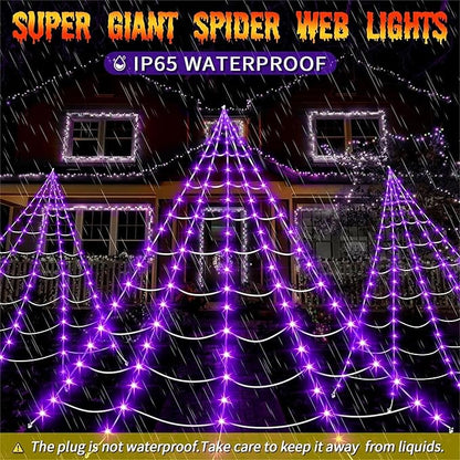 Halloween Decorations Outdoor, 250LED 23x18 FT Giant Spider Web with Purple Lights, Lighted Triangular Black Spider Web with Sturdy Wire, Waterproof, Timer, 8 Modes for Yard Halloween Décor