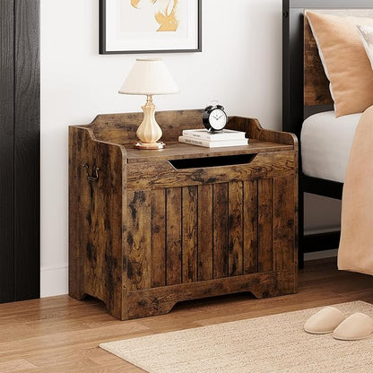 IDEALHOUSE Storage Chest, 24.8" Toy Chest for Boys Girls, Kids Wood Large Toy Box, Storage Bench with Safety Hinge,Storage Trunk for Entryway, Living Room, Bedroom, Playroom, Rustic Brown