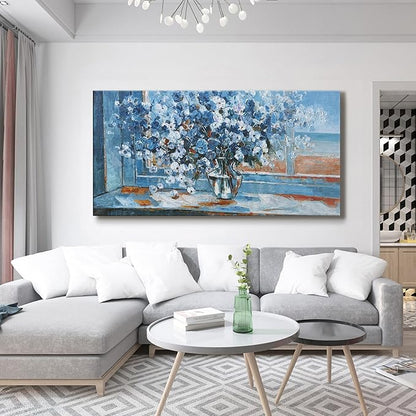 Flower Wall Art Blue Floral Wall Decor Pictures Wall Decor Canvas Prints Artwork Suitable For Living Room, Kitchen, Office And Bedroom Can Be Hung Directly 24x48 Inch
