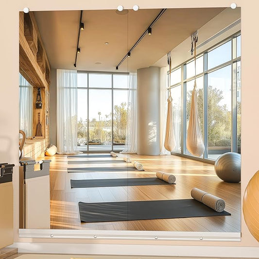 Hasipu Home Gym Mirror, 48"x24" Each, 2-Pack Frameless Wall Mounted Mirrors with Glass Clamps & Aluminum Rail, Large Body Mirror for Home Gym, Yoga Studio, Bedroom, Silver Tempered Glass