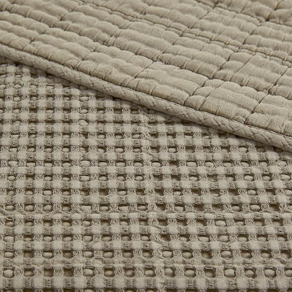 Levtex Home Mills Waffle Full Bedspread Set (100x104in) with 2 Pillow Shams (26x20in) - Taupe - Cotton Waffle Full Size Bedspread Set - Lightweight, Soft, Pre-Washed