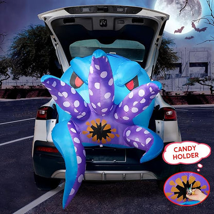 Joiedomi Halloween Inflatable Trunk or Treat Car Decorations, Octopus Inflatable Trunk or Treat Halloween Decor Outdoor, Blow Ups Trunk or Treat with LED for Car Decoration Outside