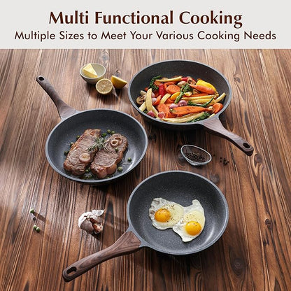 SENSARTE Nonstick Frying Pan Skillets, Swiss Granite Coating Omelette Pans, Healthy Cookware Chef's Pan, Free of Intentionally Added PFOA (9.5+11+12.5 Inch)