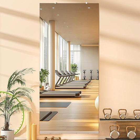 Hasipu Home Gym Mirror, 95"x40" Each, 1-Pack Frameless Wall Mounted Mirrors with Glass Clamps & Aluminum Rail, Large Body Mirror for Home Gym, Yoga Studio, Bedroom, Silver Tempered Glass