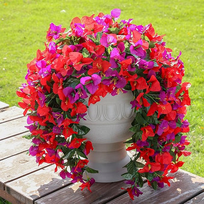Faux Bougainvillea Artificial Flowers Plants for Outdoor Outside Spring Decoration, 2pcs Fake Silk Long Trailing Vines UV Resistant Realistic for Front Door Porch Planter Urn Patio Balcony Yard, Mix