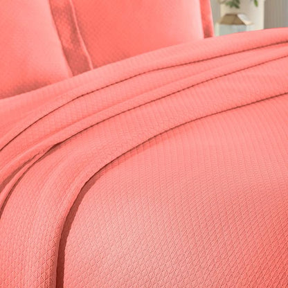 Superior Solitaire Cotton 3 Piece Bedspread Set, Home Bed Decor, Decorative Textured Bed Spread, 2 Pillow Shams, Airy Blanket, Matelasse Coverlet Bedding, All-Season Accent Blanket, King, Coral