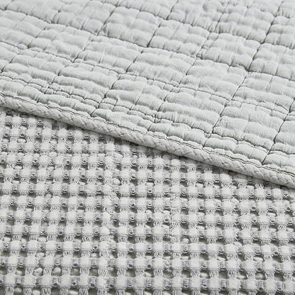 Levtex Home Mills Waffle King/Cal King Quilt Set (106x92in) with 2 Pillow Shams (36x20in) - Grey - Cotton Waffle King Size Quilt Bedding Set - Lightweight, Soft, Pre-Washed