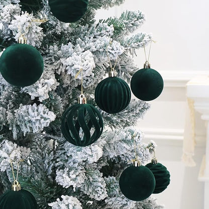 Senjie 3.15 inch Christmas Tree Ornaments Velvet Balls,12PCS Flocked Decoration Balls Ornaments Sets for Christmas 2025 Green